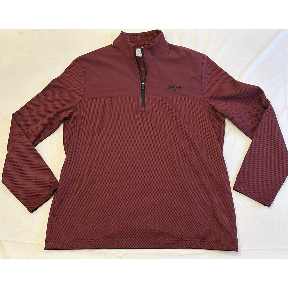 Callaway Men's 1/4 Zip Pullover Pockets Maroon Large Golf Performance Jacket